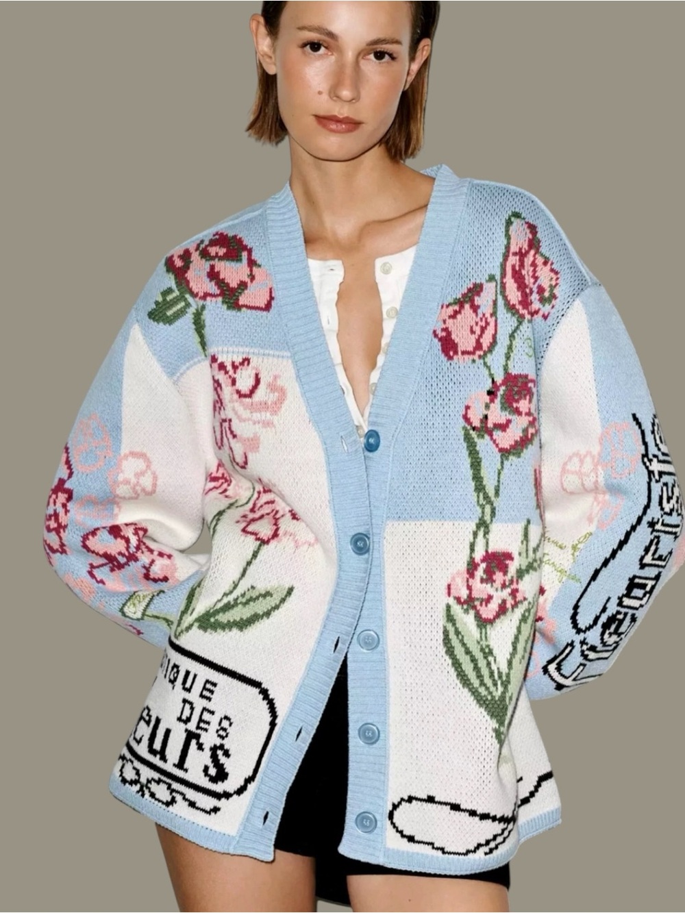 Anthropologie Oversized Floral V-Neck Cardigan P/XL